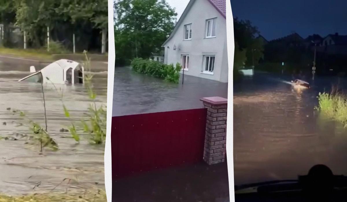 На Львівщині тривають зливові дощі / колаж УНІАН, скріншоти з відео На Львівщині тривають зливові дощі / колаж УНІАН, скріншоти з відео